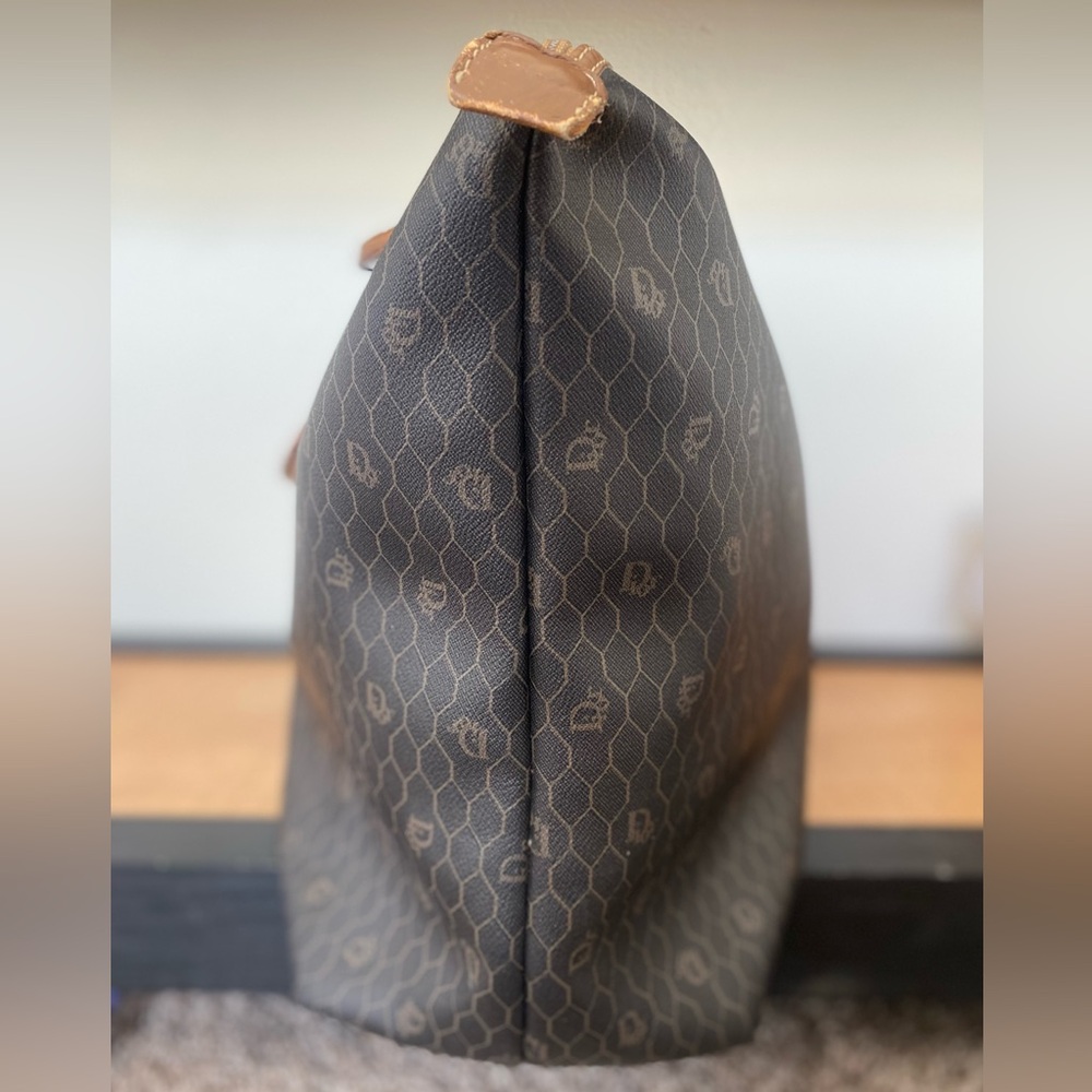 Christian Dior Vintage Honeycomb Weekender Brown Leather Travel Bag - Picture 15 of 17
